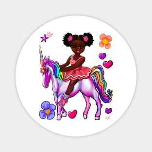 Princess on a unicorn cute black girl African American black princess Magnet